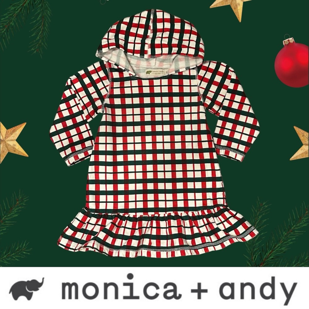 Monica & Andy Green & Red Plaid Hooded
Ruffle Sweatshirt Dress, Size 3, MSRP $30 - Picture 1 of 5